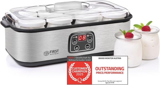 Yoghurtmaker met 8 glazen potten - 1,4 l yoghurt - temperatuurinstelling - automatische uitschakeling - LED-display van Merkloos
