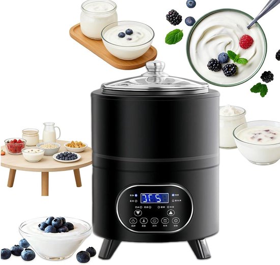 Yoghurtmaker Roestvrij Staal - Fermentatieapparaat Yoghurt - Grote Hoeveelheden Maken - Constante Temperatuur Fermentatie - 8 Liter - Zwart