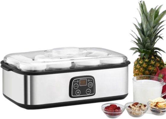 Yoghurtmaker - Yoghurt maker - Yoghurt machine - 8 glazen potten - RVS van Merkloos