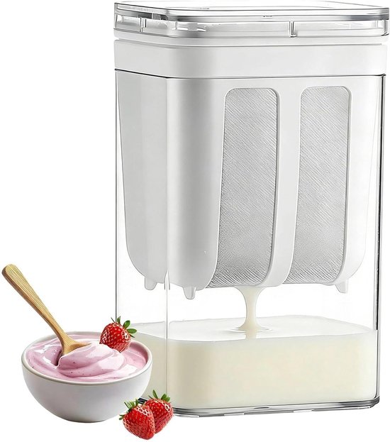 Yoghurtzeef met Deksel 1800 ml, Fijnfilter voor Romige Griekse Yoghurt, Herbruikbare Wei Separator en Yoghurtpers met Roestvrijstalen Filter van Merkloos