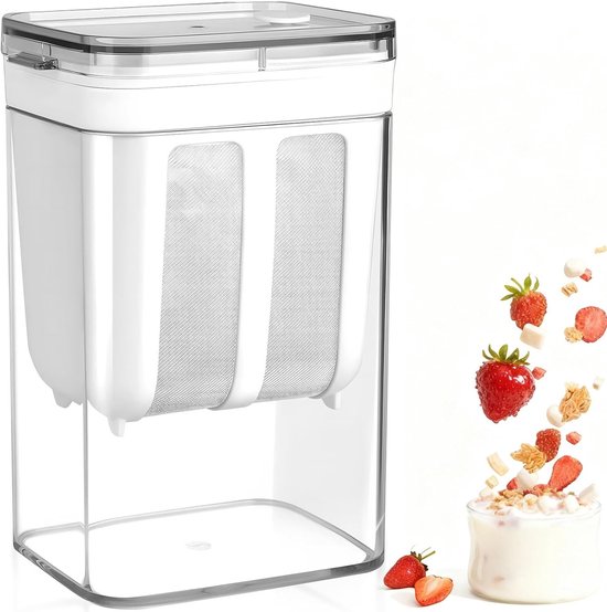Yoghurtzeef met Deksel en Ultra Dun Net voor Yoghurtmaker - 1100 ml, Ideaal voor Het Scheiden van Wei, Melk en Sappen, Herbruikbare Fijne Filter voor Yoghurt en Sauzen van Merkloos
