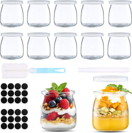 Yogurt Potten - Glazen Potjes - Eten Bewaren - Hittebestendig - 200 ml per stuk - Transparant