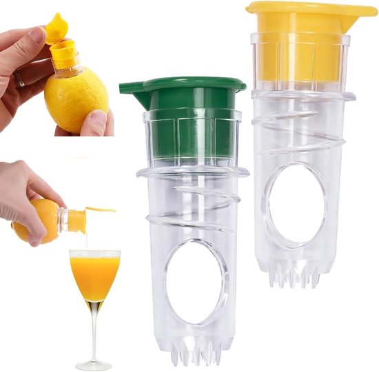 YUNYU 2 stuks citroenpers - handmatige citruspers met ingebouwd filter en deksel - handpers voor citroenen, limoenen, sinaasappels - duurzame keukenfruitpers met antislipbodem en gemakkelijk te gieten