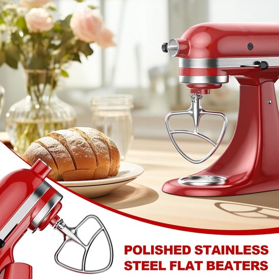 YYV Roestvrijstalen platte klopper voor KitchenAid keukenmachines met kantelbare motorkop, reserveonderdelen voor KitchenAid 4,5-5 kwart standmixers, vaatwasmachinebestendig van Merkloos