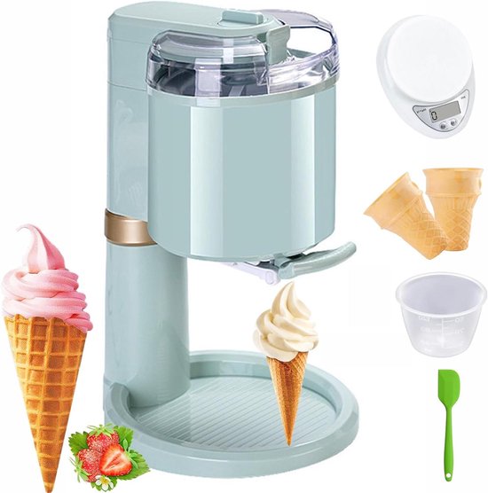 Zachte ijsmachine - Dessertmaker thuis - Zelf ijs maken - Volautomatische bediening - 1 liter capaciteit - Zilver