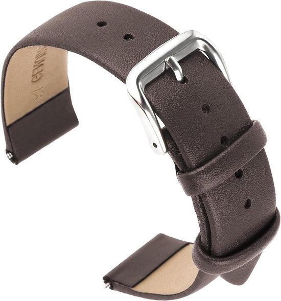 Zachte kalfsleren horlogeband met snelsluiting voor heren en dames, universele vervangband met roestvrijstalen gesp, 12.5+7.5cm/4.9+2.9inch, duurzaam en stijlvol van Merkloos