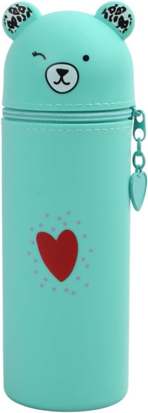 Zachte Siliconen Pennenbak voor Studenten, Schattige Berenstijl, Staande Opbergtas, Groen, 5.5 x 5.5 x 19.5 cm, Creatief en Functioneel Kantooraccessoire van Merkloos