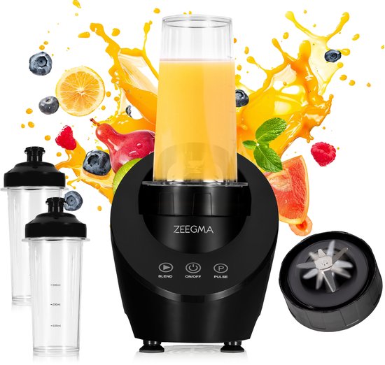 Zeegma Vitamine Ferro - Magnetische Blender met Fles - Waterdicht & Krachtig - Pulsefunctie - 2x 600ml Flessen - RVS Messen - Stille & Duurzame Werking - Eenvoudig Schoonmaken - Compact & Draagbaar van Zeegma