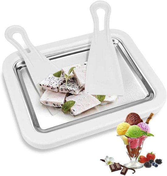 Zelfgemaakte Rolijs: Roller Pan met 2 Spatels voor Sorbet, Frozen Yogurt en Gelato, DIY IJs Machine