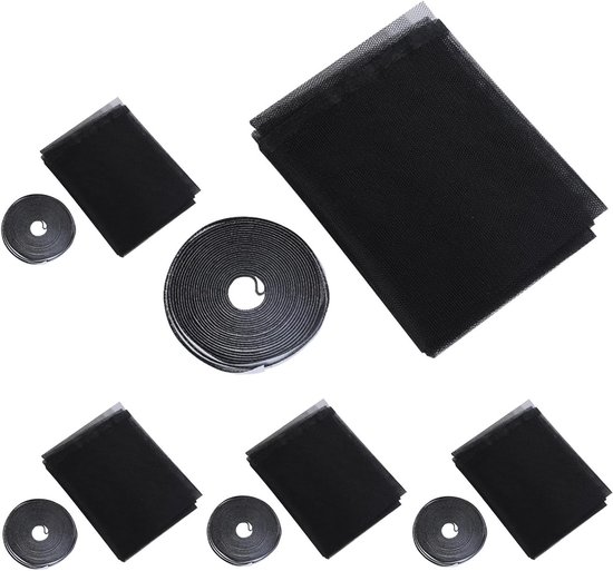 Zelfklevend Vliegenraam voor Vensters, 130 x 150 cm, Inclusief Dubbelzijdige Plakband, Houd Insecten Buiten, Ideaal voor Huizen en Appartementen, 5 Stuks, Zwart van Merkloos