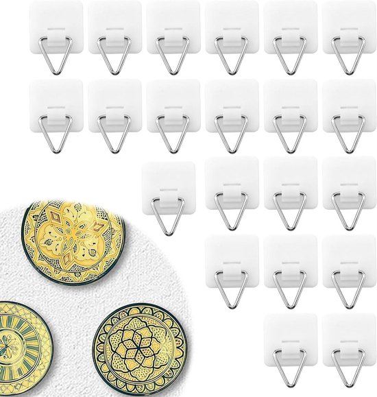 Zelfklevende fotohangers - Set van 20 stuks - Foto's ophangen zonder boren - Roestbestendig - Voor gladde oppervlakken van Gekkiggeit