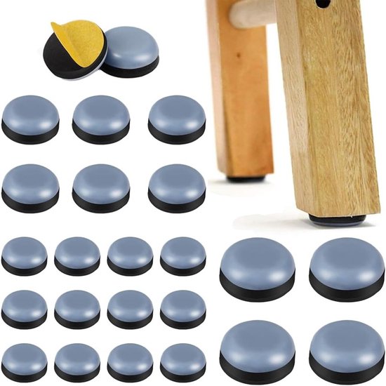 Zelfklevende Meubelglijders - 24 Stuks PTFE Teflon Pads voor Keukenapparaten, Airfryer en Blender (Rond, Grijs Blauw) van Merkloos