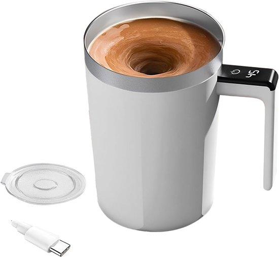 Zelfroerende Koffiemok, Oplaadbare Zelfroerende Mok met Deksel, Elektrische Magnetische Mengmok voor Koffiemelkcacao, 400ml Roestvrijstalen Automatische Mengbeker van Sweet Alice