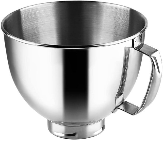 ZENC® 5QT Roestvrijstalen Mengkom met Handvat Geschikt voor KitchenAid 4.5-5 Artisan & Classic-series - RVS - Vaatwasmachinebestendig - Zilver
