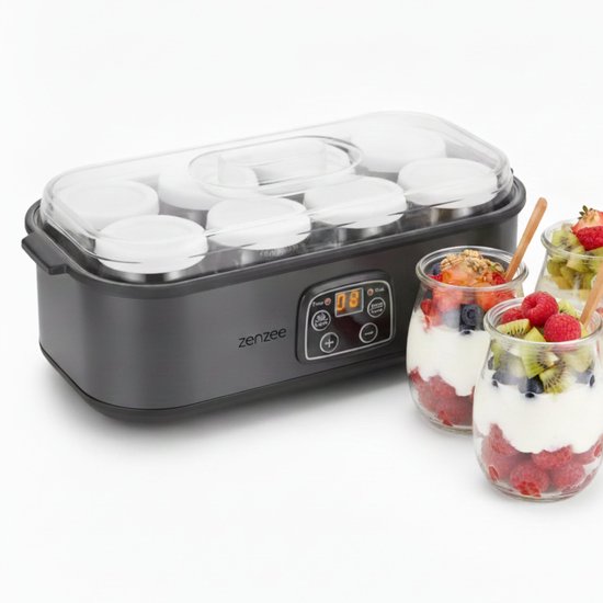 Zenzee Yoghurtmaker - Yoghurt maker - Yoghurt machine - 8 glazen potten - RVS - 25W - Antraciet