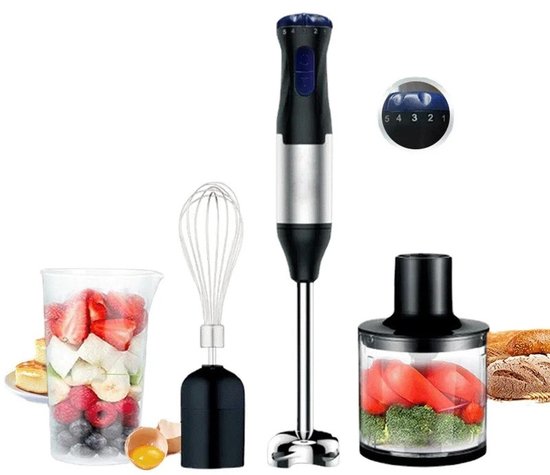 Zerova 4-in-1 Staafmixer set - Blender Smoothie - Handmixer met Mengkom - 600l mengbak - 1000W - 5 snelheden - Turbo - Zwart