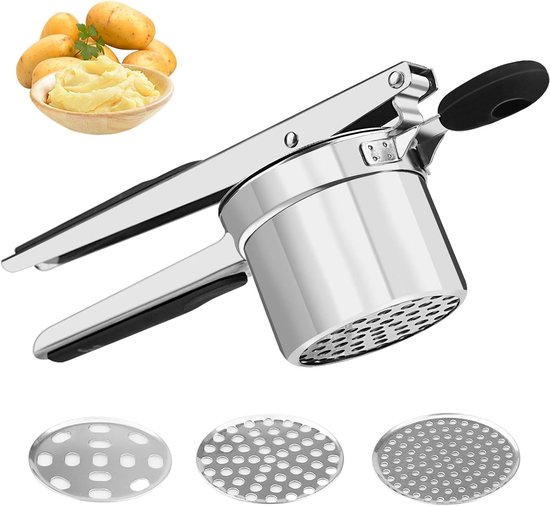 Zeynomax - RVS Aardappelpers met 3 schijven en antislip siliconen handvatten - Ideaal voor aardappelpuree, pasta, sappen en ijsjes van Zeynomax