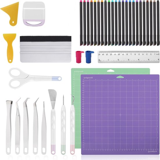 Zghncslong Accessoiresbundel voor Cricut Machine Maker, 42 stuks alles-in-één gereedschapskit compatibel voor Cricut Machine, Cricut Maker wieden Tool, Kleurpotlood, Snijmat, schraper, liniaal