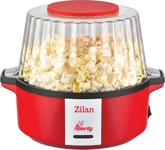 Zilan Popcornmachine 700W – Popcorn Maker – 60 g per Bereiding – Automatische Roerfunctie – Anti-aanbaklaag – Deksel als Serveerschaal – Rood