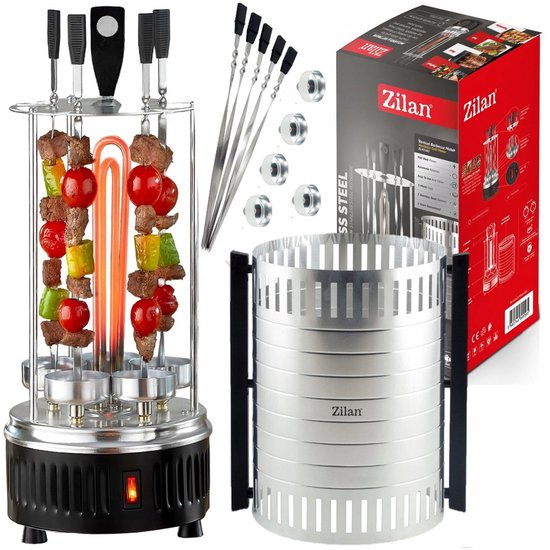 Zilan Verticale BBQ Grill & Elektrische Rotisserie – 900W – Draaibare Spiezen – RVS Kebab Grill voor Vlees, Vis & Groente
