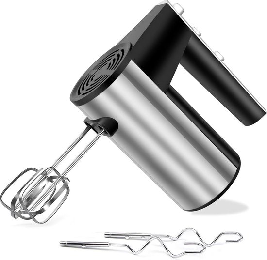 Zilverkleurige elektrische mixer, Geschikt voor bakken.