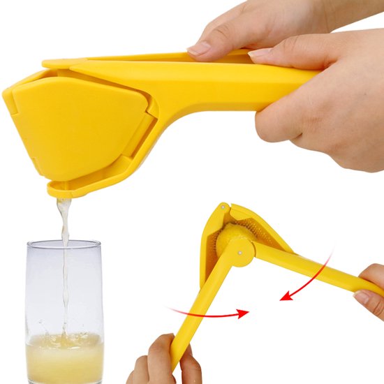 Zirkle Professionele Opvouwbare Citroenpers & Limoenpers - Handmatige Citruspers met Hefboomwerking en Ingebouwde Zeef - Compact, Ruimtebesparend Ontwerp - Kunststof - 23 cm - Geel
