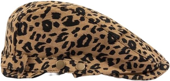 Zomerse Damespet met UV-bescherming, Retro Leopardenprint, Verstelbare Flat Cap voor Buitenactiviteiten 54-59 cm van Merkloos