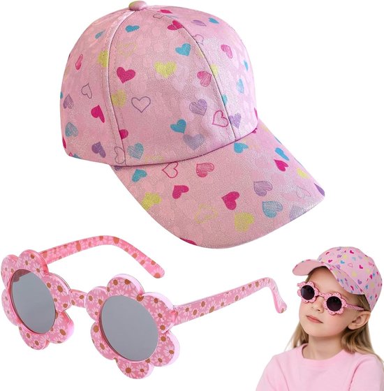 Zomerse Hoed met Zonnekap en Schattige Zonnebril Set - Ademend en Verstelbaar - UV Bescherming voor Meisjes - Perfecte Accessoire voor de Zomer van Merkloos