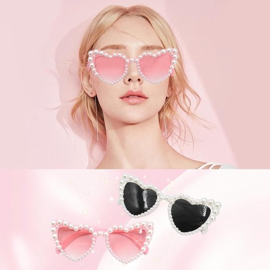 Zonnebril met Hartframe in Perzikroze voor Zomerfeestjes, Strand en Festivals - Trendy Accessoire van Merkloos