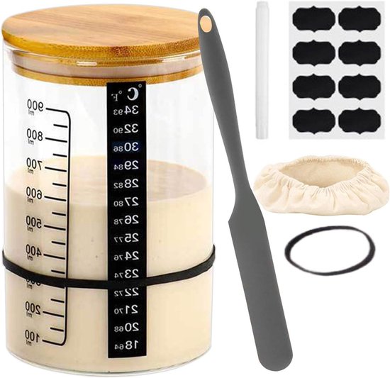 Zure deegpot - Yoghurt gistingsset Broodbakpot - Thuis bakken - Transparant vat - 21 x 14 x 11 cm - Natuurlijk