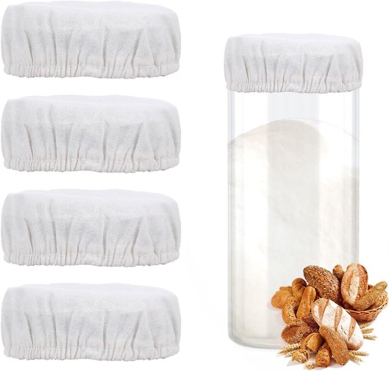 Zuurdeeg Starter Deksel - Fermentatiehoes Linnen - Deeg Laten Rijzen - Ademend Katoen Linnen - 7-12 cm Diameter - Beige
