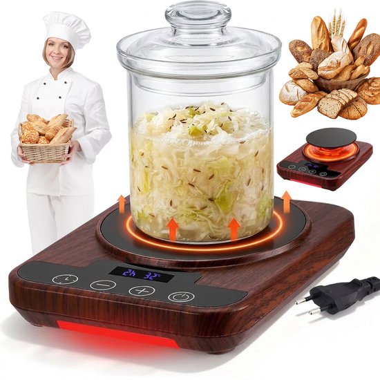 Zuurdesem Verwarmingsplaat - Deeg Rijsapparaat - Temperatuurregelaar 21-38°C - 12 Uur Timer - Touch Display - Geheugenfunctie - Voor Zuurdesem, Pizzadeeg en Fermentatie