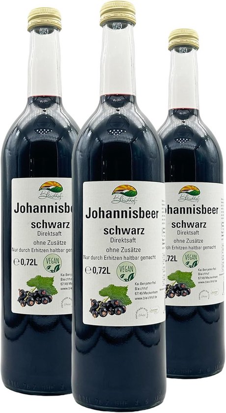 Zwarte bessensap - Veganistisch en Natuurlijk - 3 flessen van 0,72l van Merkloos
