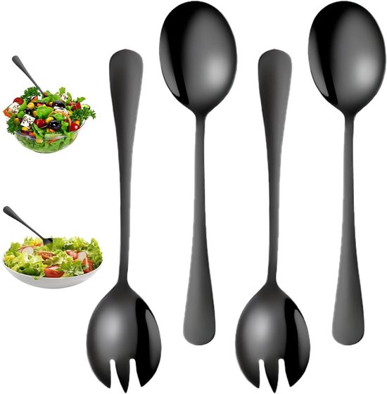Zwarte RVS Salade Rack Set met Titanium Coating - 4-delige Keuken Accessoire voor Salades en Dineren, Duurzaam en Stijlvol