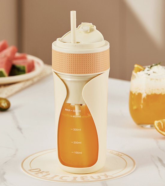 ZYLARO blender - smoothie maker - Draagbare Smoothie Maker To Go - Draadloos mini blender Oplaadbare - 450 ml - crème oranje van ZYLARO