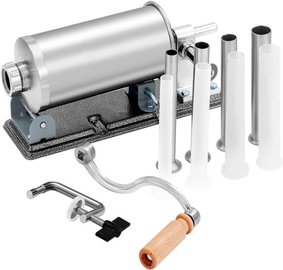Zylo® Worstenvuller - Worstenmaker - Worstmaker - Worstmachine - Worstenvul Machine - Buis in 8 Maten - 17x35x16cm - Zilver van Merkloos